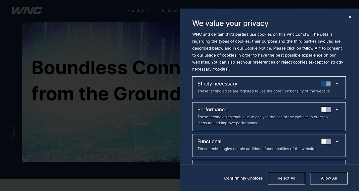 GDPR Cookie screenshot